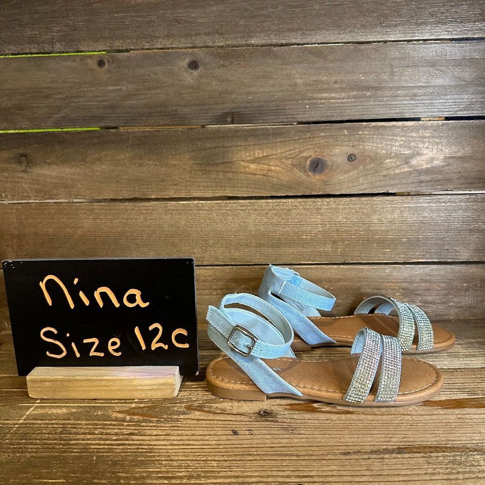 New NIB Little Kids Nina Cameena Blue Bedazzled‎ Strappy Sandals Size 12 C